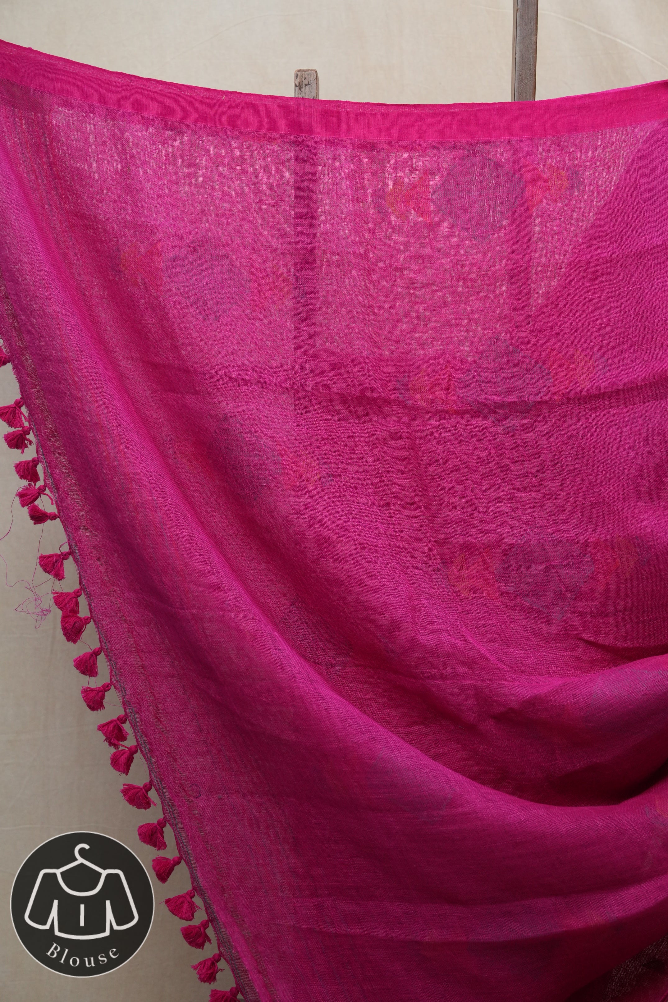 Pink Linen Jamdani Saree With Pink Color Tassels - SRPLJS389