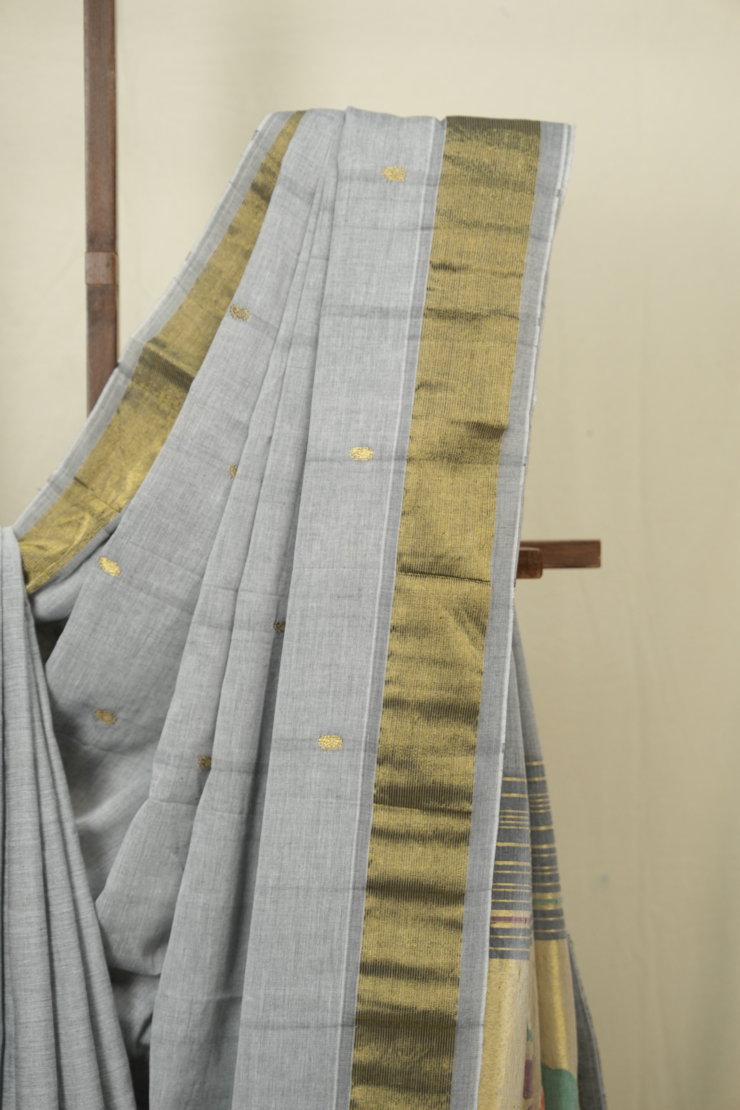 Grey Cotton Paithani Saree - SRGCPS768
