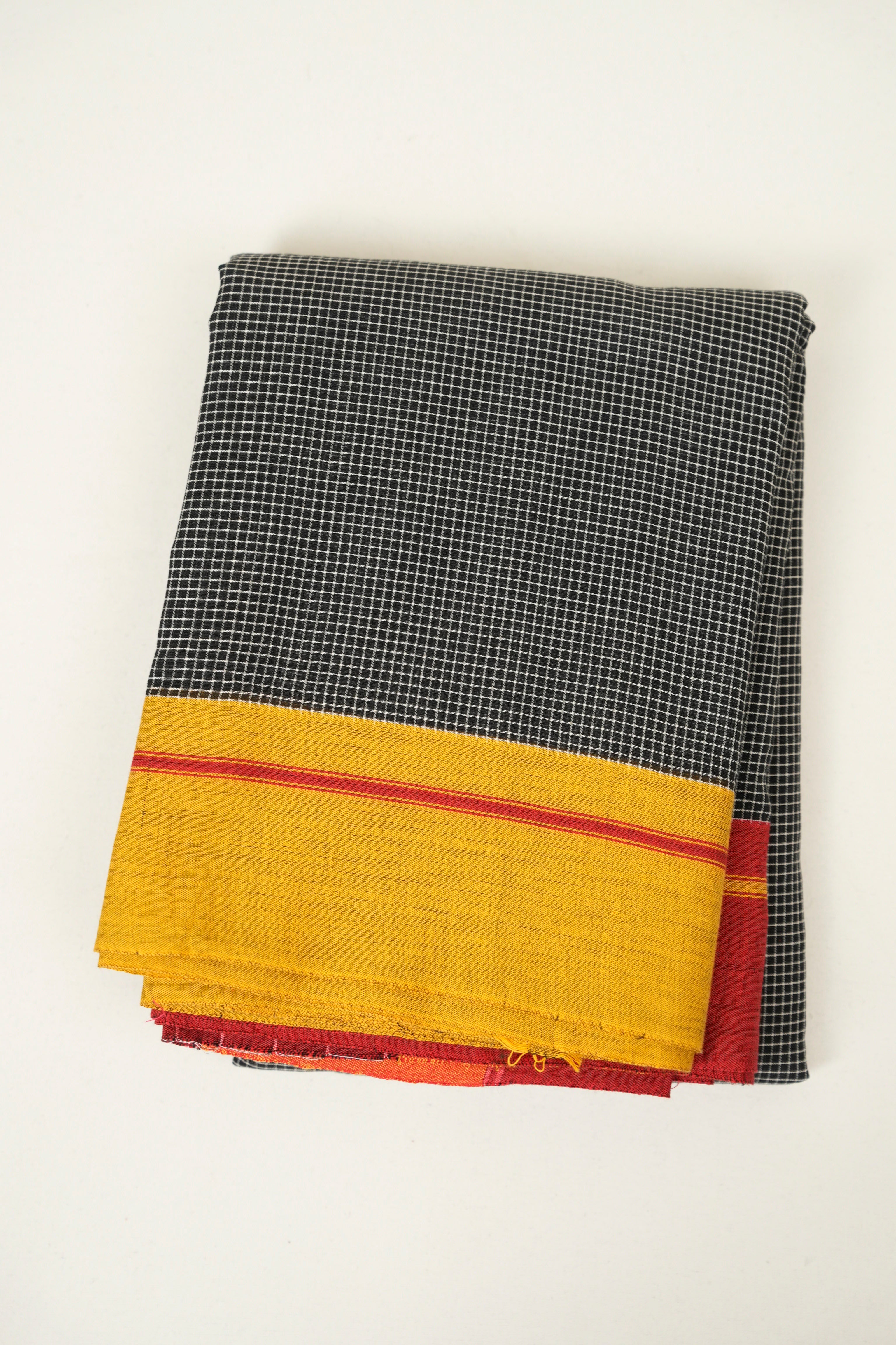 Black Checks Cotton Patteda Anchu Saree - SRBPAS364