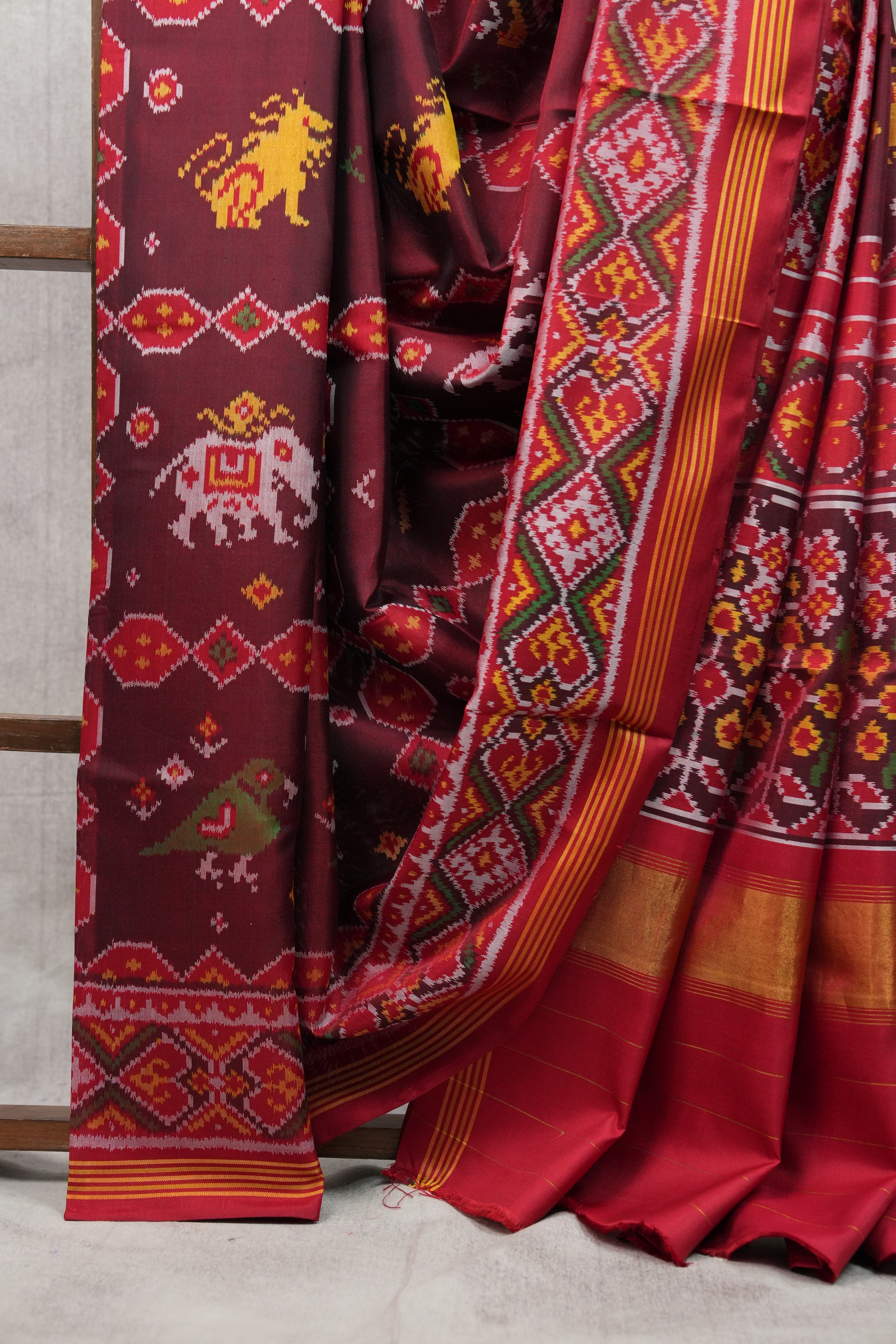 Deep Maroon Rajkot Patola Silk Saree - SRDMRPSS142