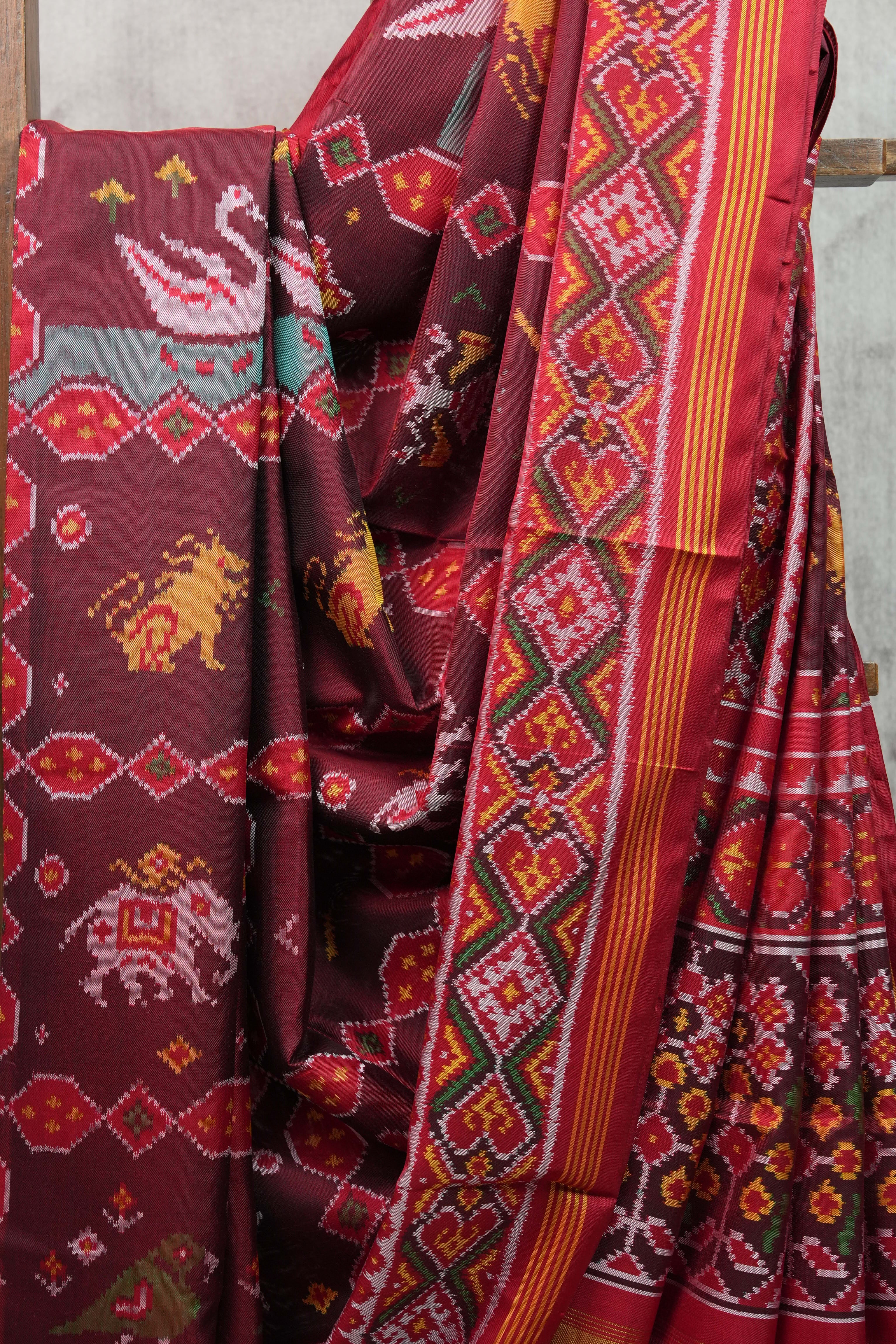 Deep Maroon Rajkot Patola Silk Saree - SRDMRPSS142