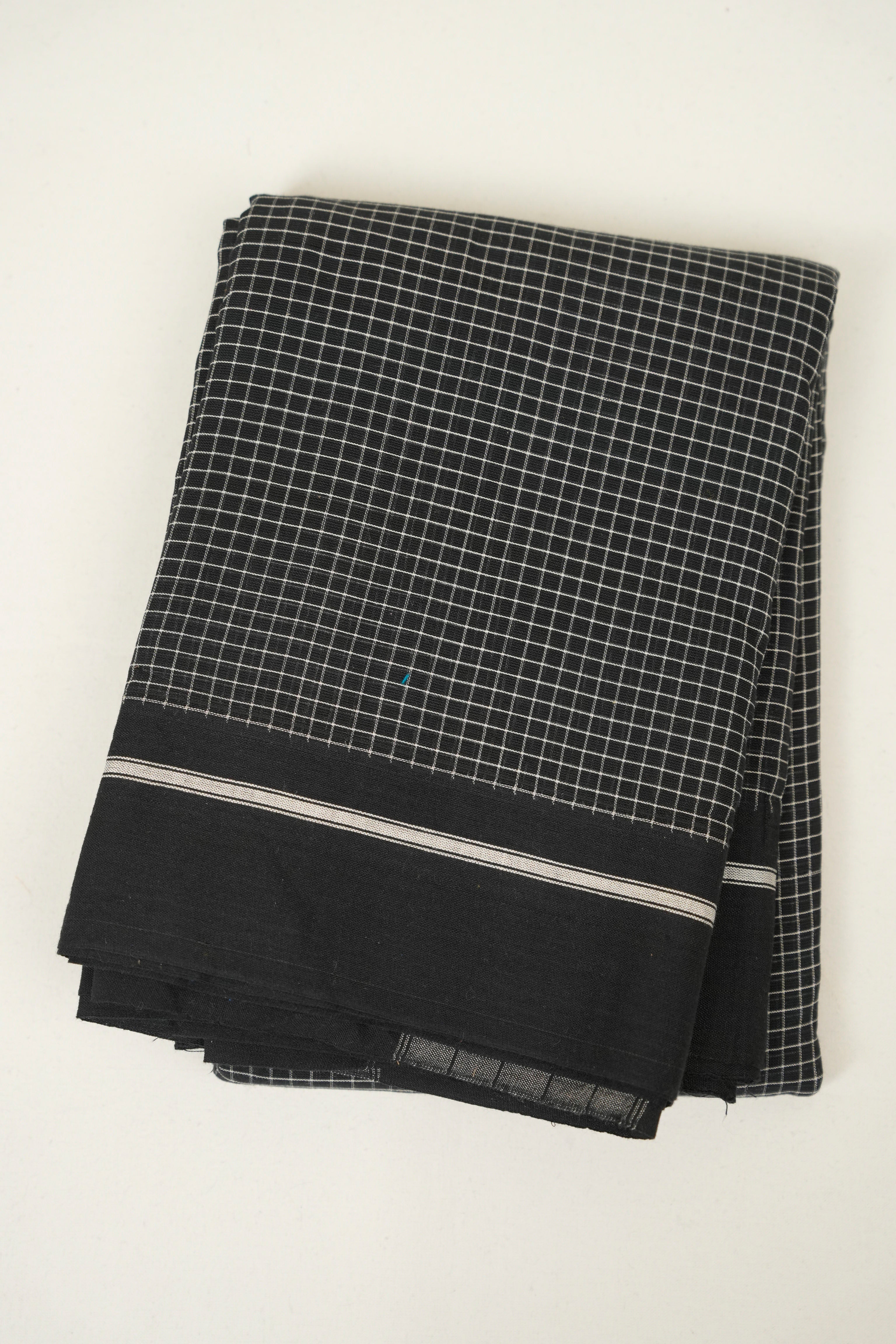 Black Checks Cotton Patteda Anchu Saree - SRBPAS363