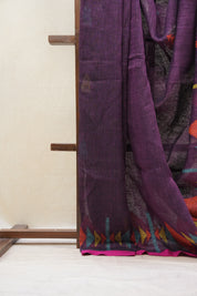 Purple Linen Jamdani Saree With Pink Color Tassels - SRPLJS392
