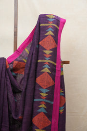 Purple Linen Jamdani Saree With Pink Color Tassels - SRPLJS392