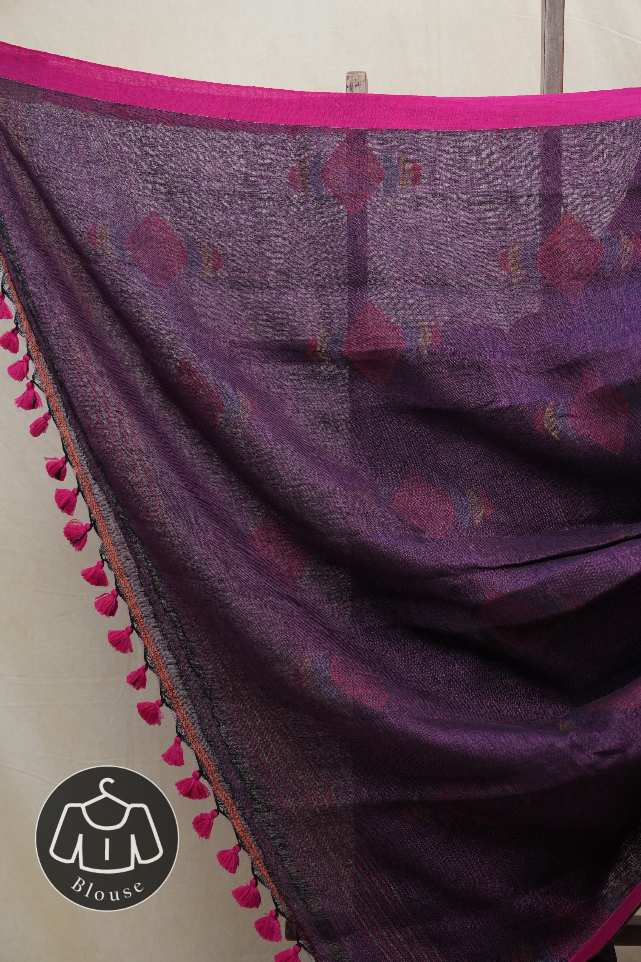 Purple Linen Jamdani Saree With Pink Color Tassels - SRPLJS392