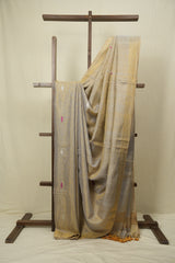 Grey Gold Tissue Linen Jamdani Saree - SRGGTLJS212
