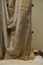 Grey Gold Tissue Linen Jamdani Saree - SRGGTLJS212