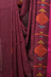 Magenta Linen Jamdani Saree With Pink Color Tassels - SRMLJS421
