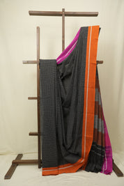 Black Big Checks Cotton Patteda Anchu Saree - SRBPAS190
