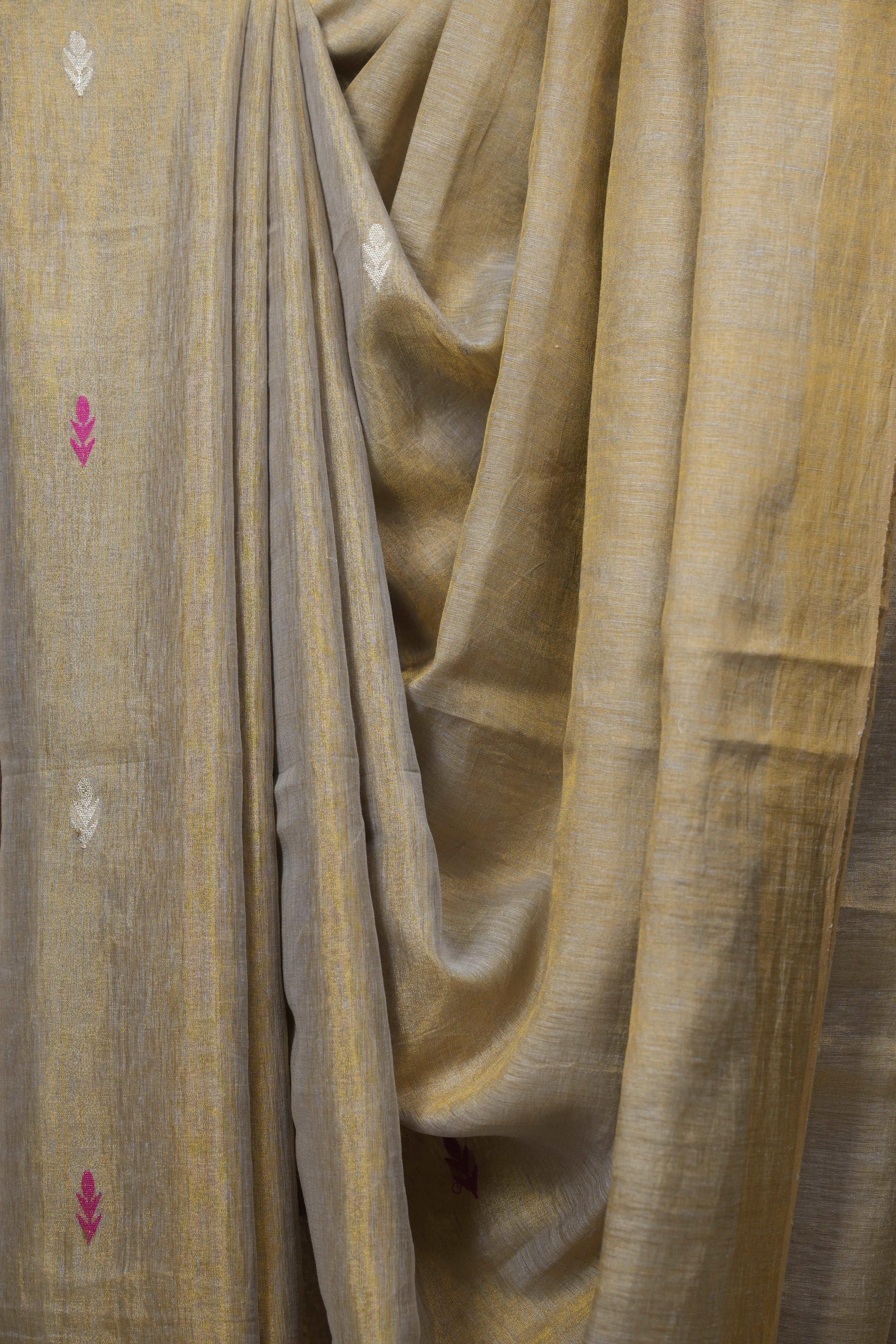 Grey Gold Tissue Linen Jamdani Saree - SRGGTLJS212