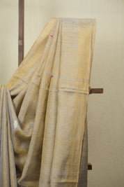 Grey Gold Tissue Linen Jamdani Saree - SRGGTLJS212