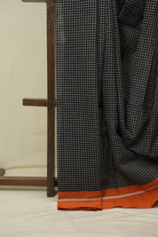 Black Big Checks Cotton Patteda Anchu Saree - SRBPAS190