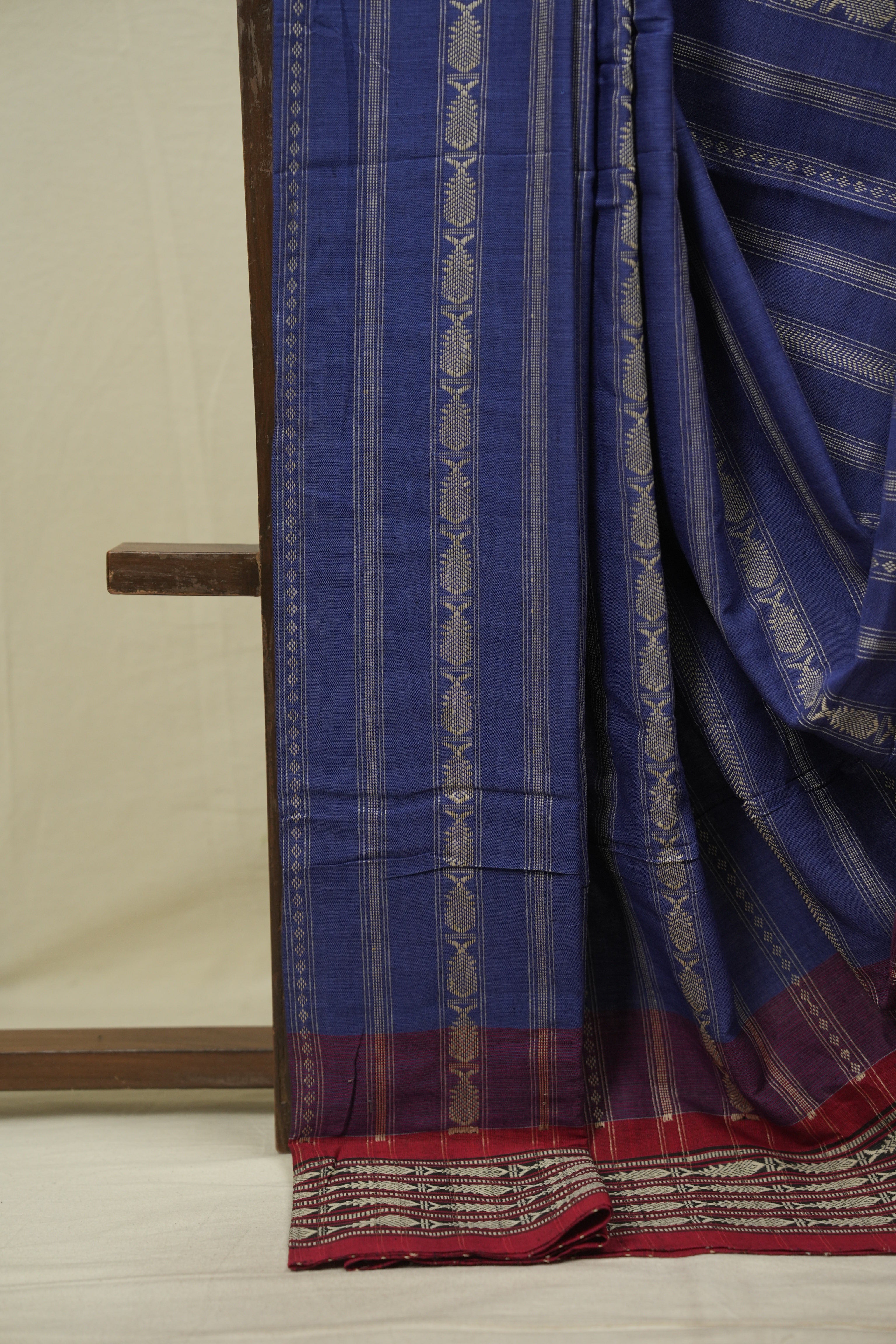 Navy Blue Bengal Cotton Saree - SRNBBCS179