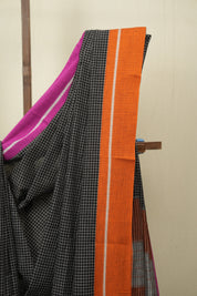Black Big Checks Cotton Patteda Anchu Saree - SRBPAS190
