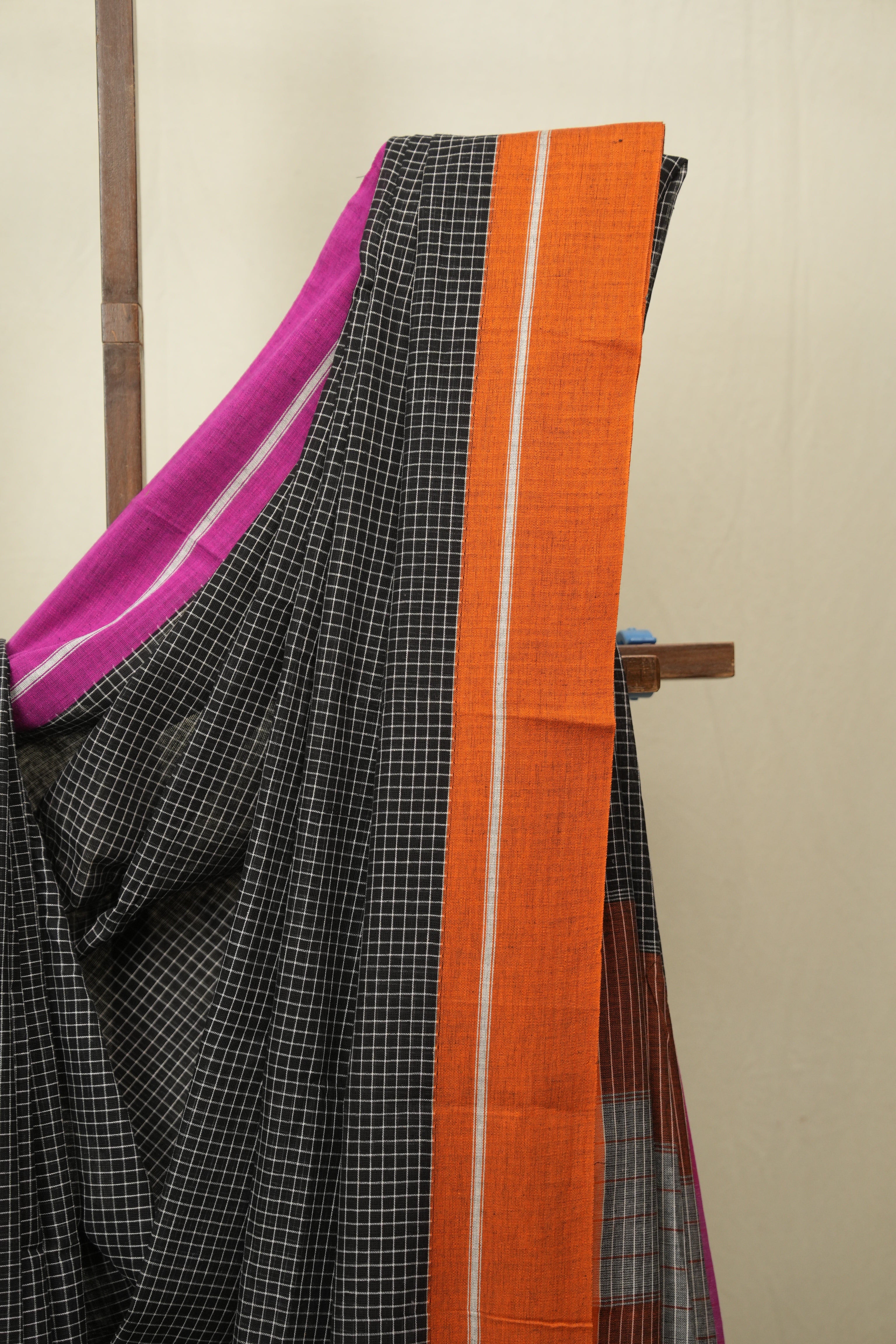Black Big Checks Cotton Patteda Anchu Saree - SRBPAS190