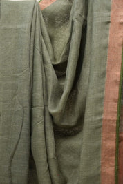 Olive Plain Linen Saree With Olive Tassels - SROPLS313
