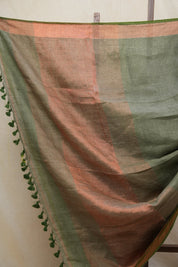 Olive Plain Linen Saree With Olive Tassels - SROPLS313