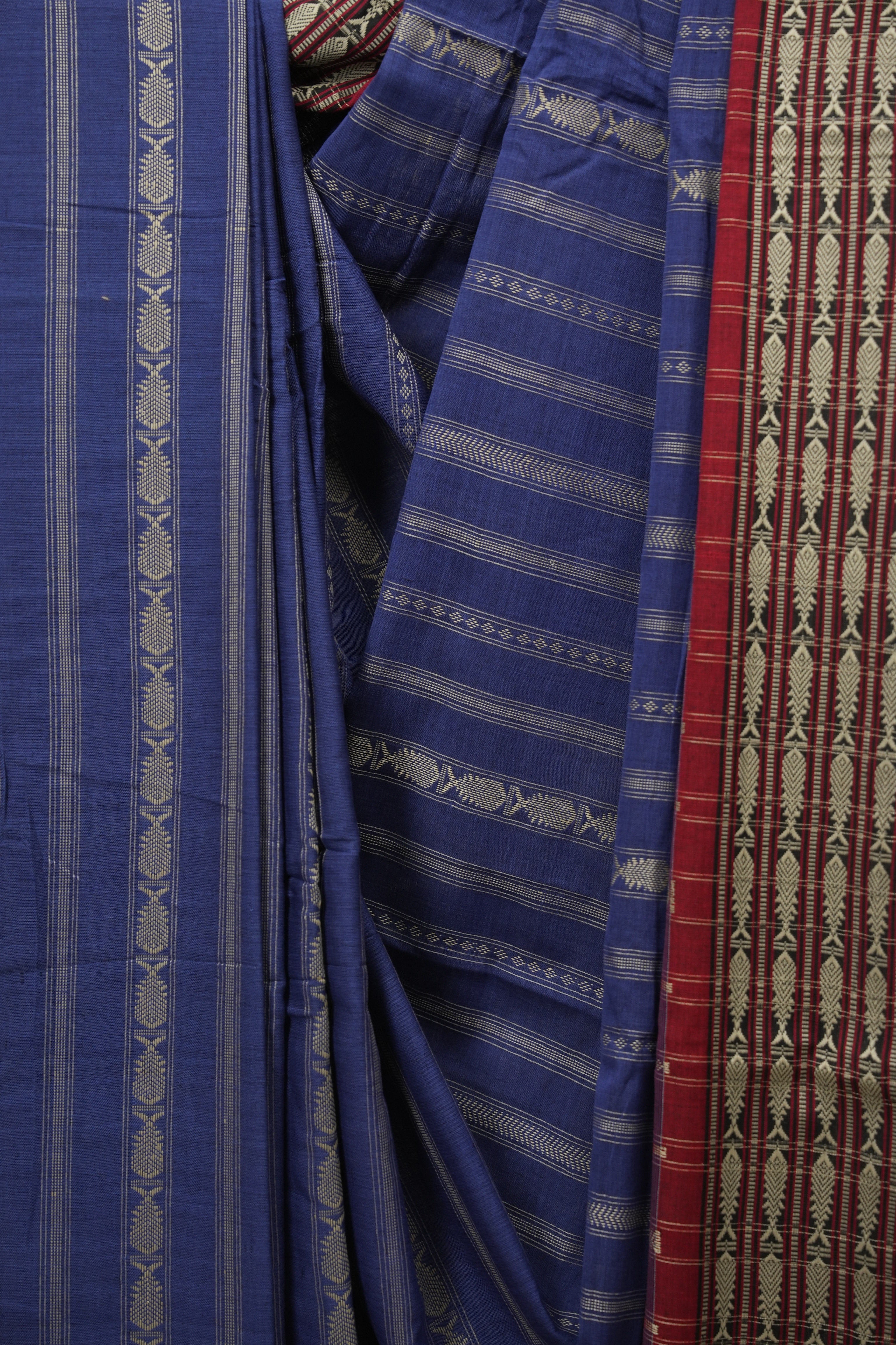 Navy Blue Bengal Cotton Saree - SRNBBCS179
