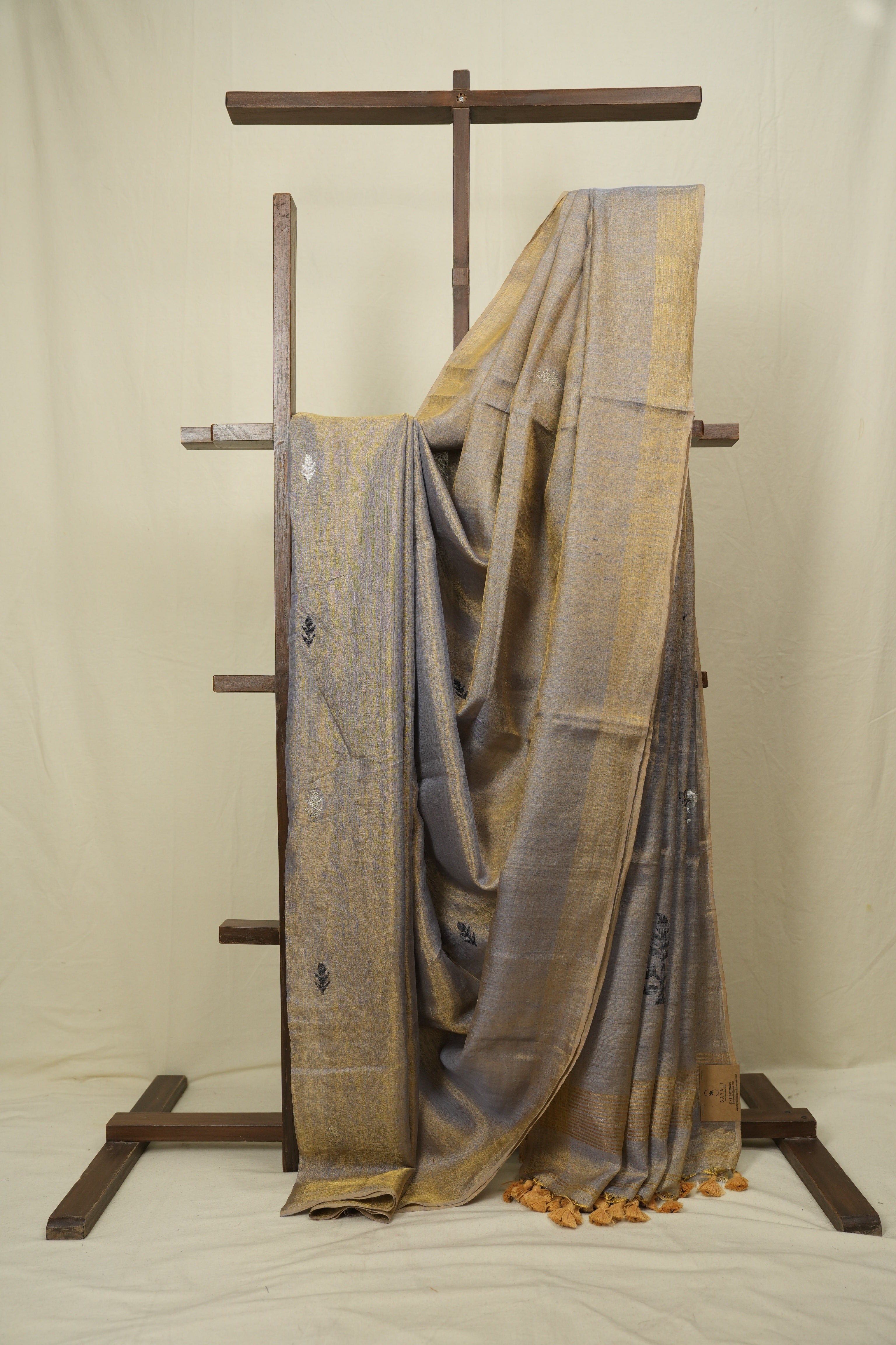 Purple Gold Tissue Linen Jamdani Saree - SRPGTLJS199