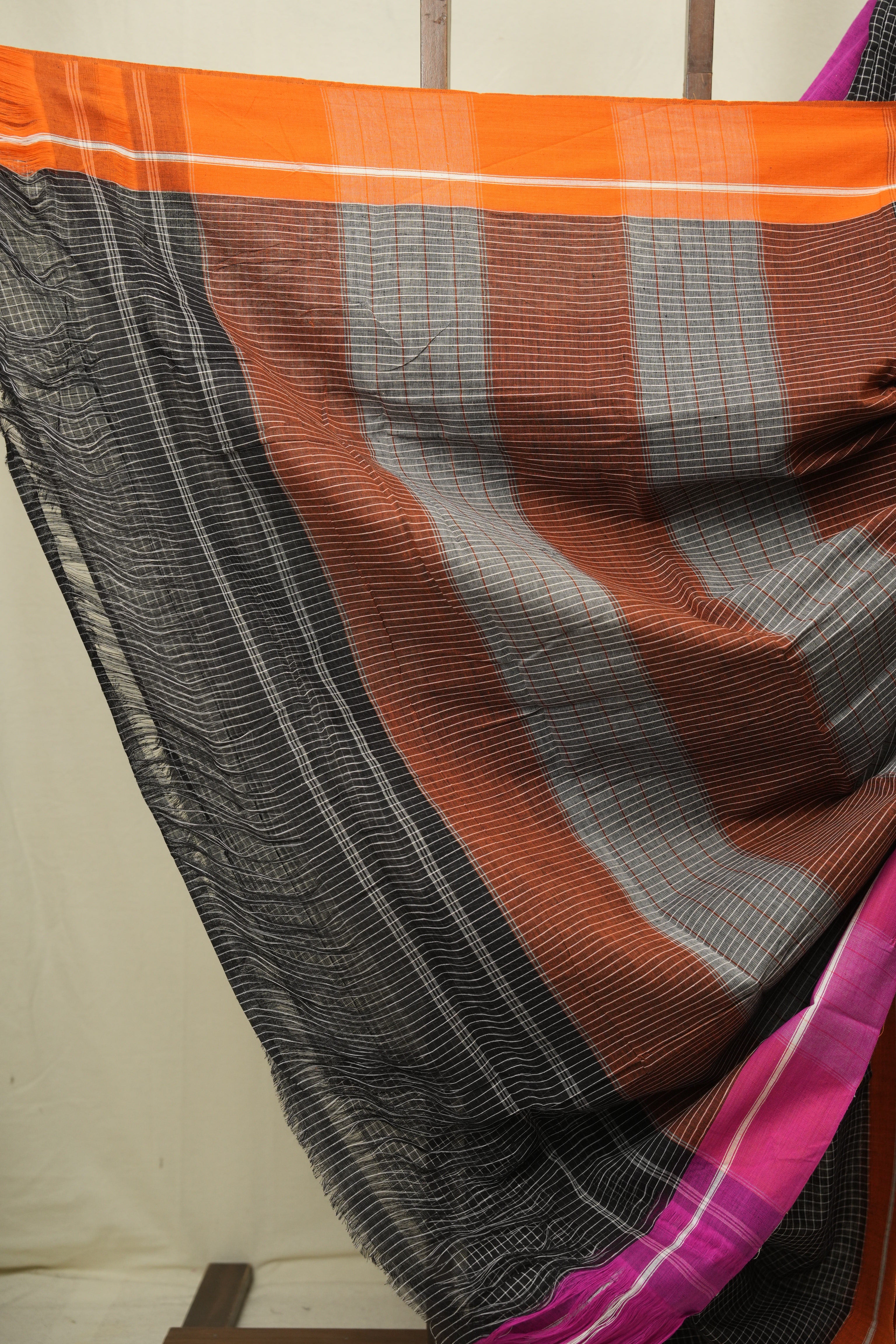 Black Big Checks Cotton Patteda Anchu Saree - SRBPAS190