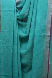 Sky Blue Plain Linen Saree With Magenta Tassels - SRSBPLS314