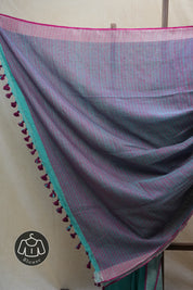 Sky Blue Plain Linen Saree With Magenta Tassels - SRSBPLS314