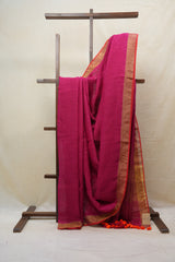 Pink Plain Linen Saree With Orange Tassels - SRPPLS328