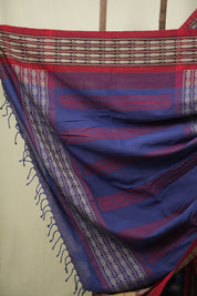 Navy Blue Bengal Cotton Saree - SRNBBCS179