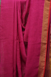 Pink Plain Linen Saree With Orange Tassels - SRPPLS328