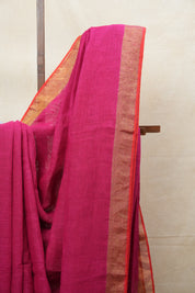 Pink Plain Linen Saree With Orange Tassels - SRPPLS328