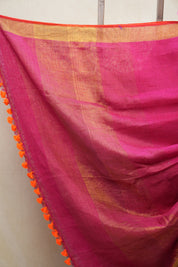 Pink Plain Linen Saree With Orange Tassels - SRPPLS328