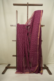 Magenta Kota Doria Saree - SRMKDS305