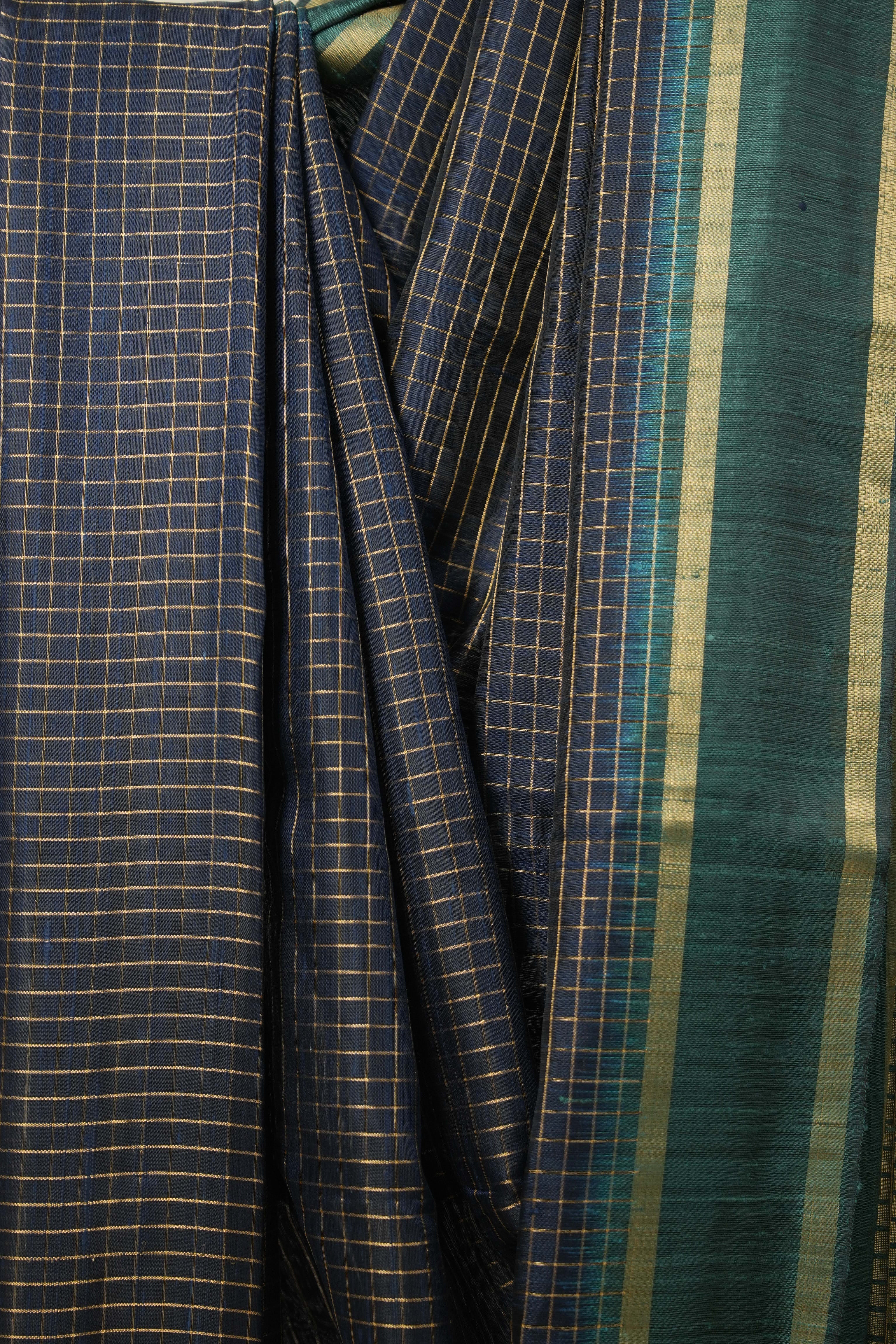 Navy Blue Raw Silk Saree - SRNBRSS917
