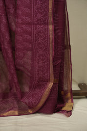 Magenta Kota Doria Saree - SRMKDS305
