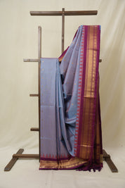 Checkered Blue Gadwal Silk Saree - SRCBGSS542