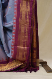 Checkered Blue Gadwal Silk Saree - SRCBGSS542