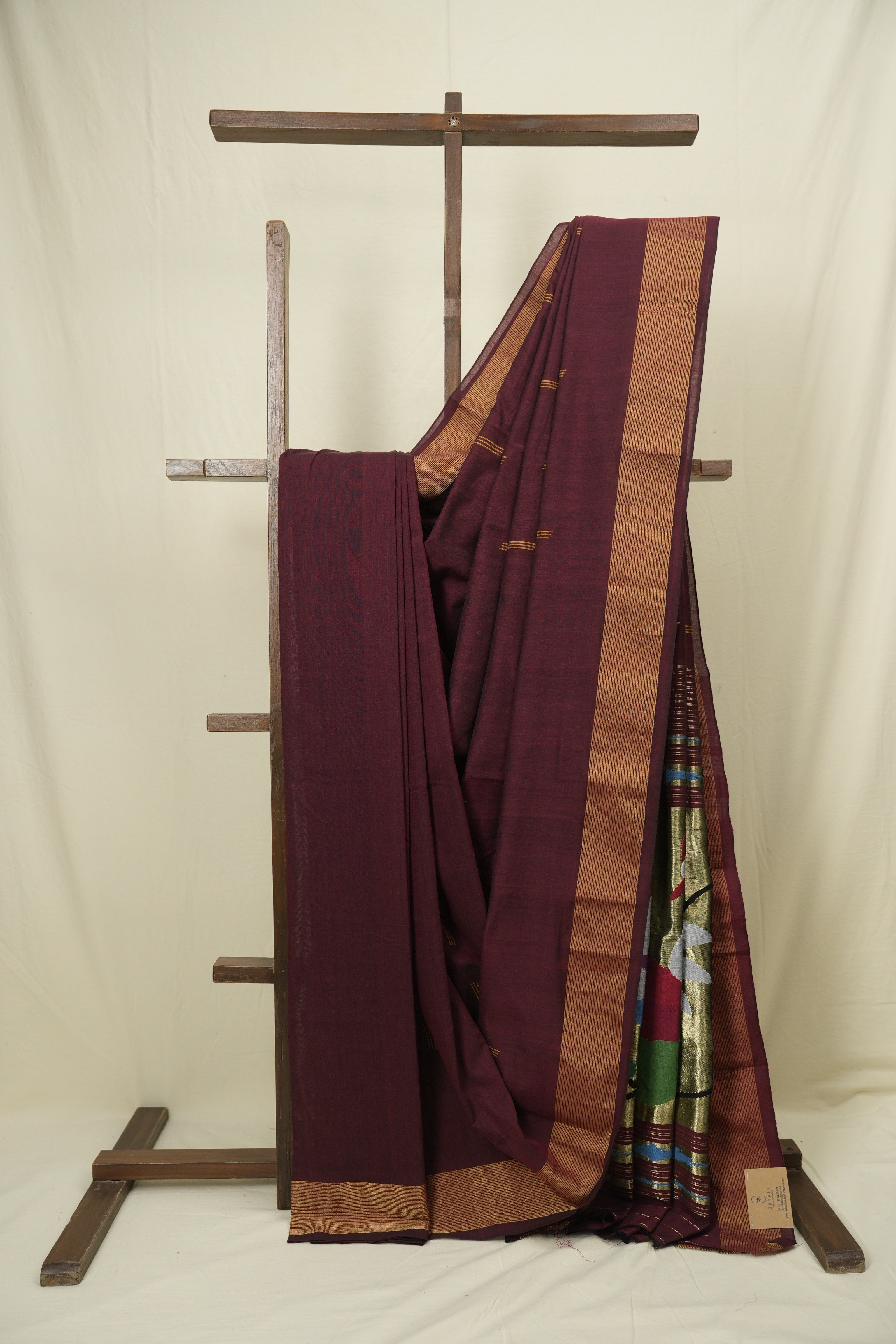 Maroon Cotton Paithani Saree - SRMCPS765