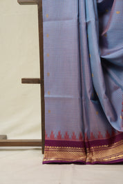 Checkered Blue Gadwal Silk Saree - SRCBGSS542