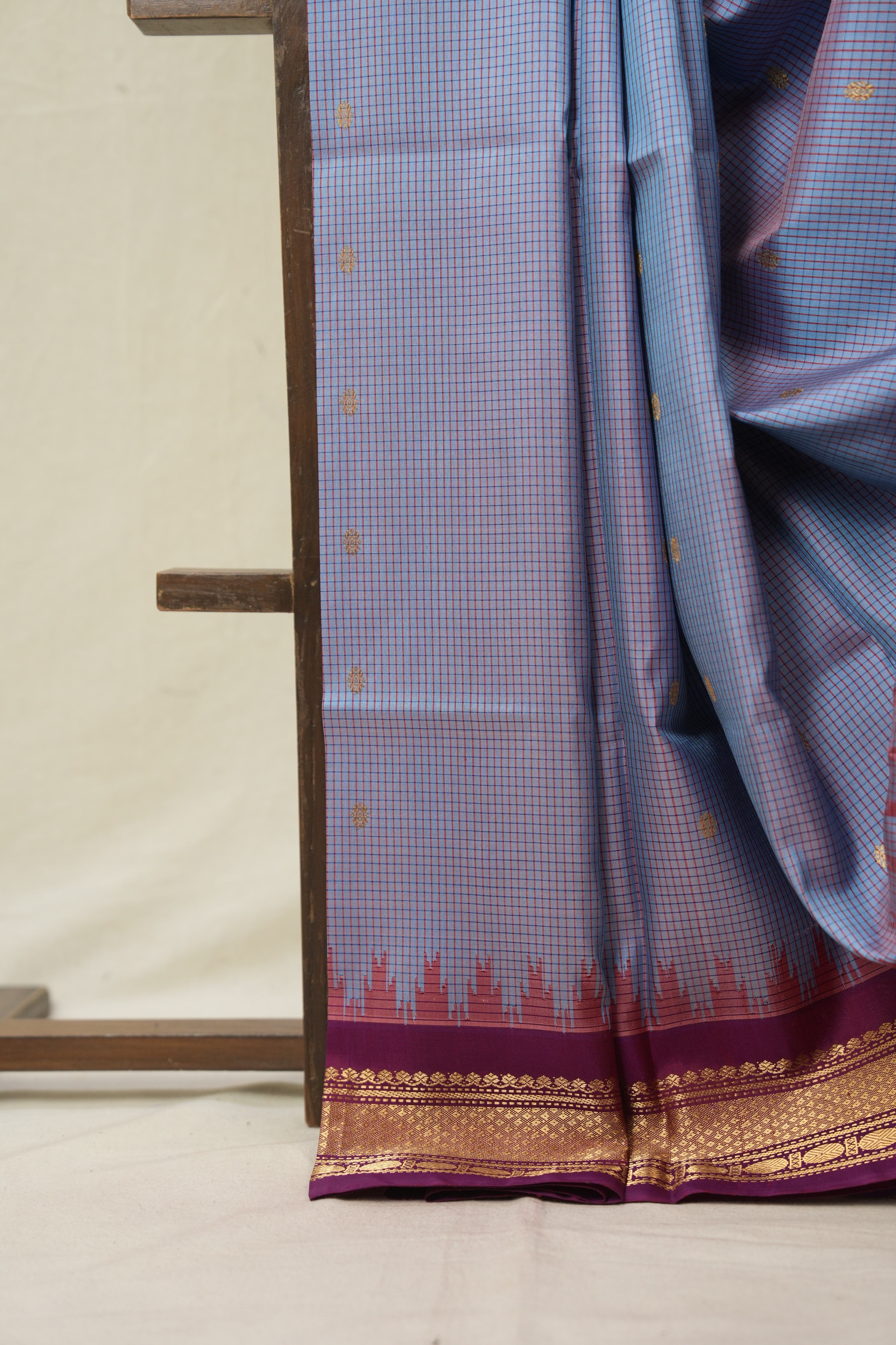 Checkered Blue Gadwal Silk Saree - SRCBGSS542