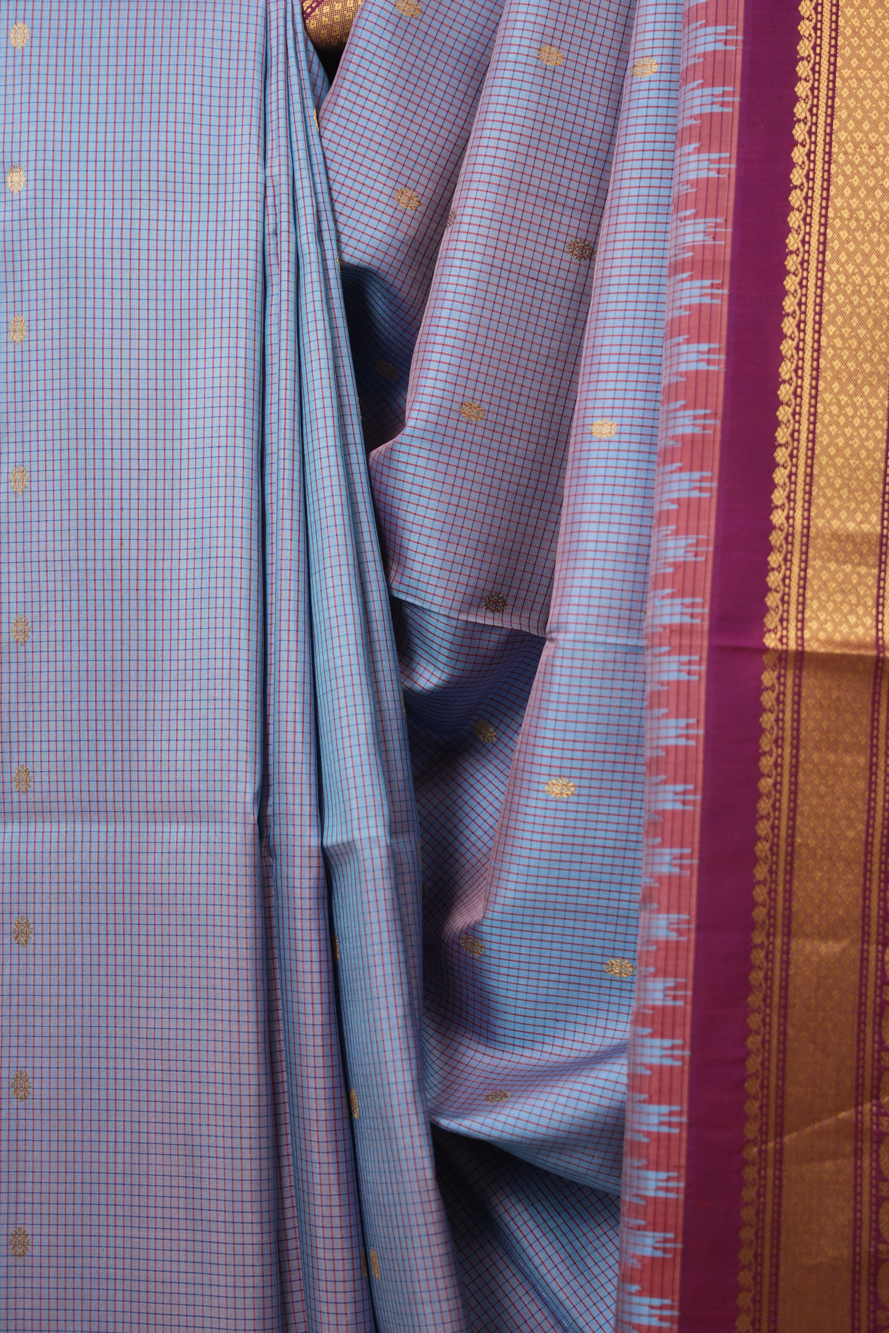 Checkered Blue Gadwal Silk Saree - SRCBGSS542