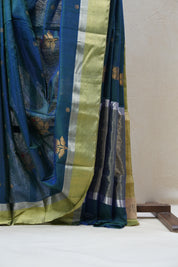 Peacock Blue Chanderi Cotton Silk Saree - SRPBCSS385