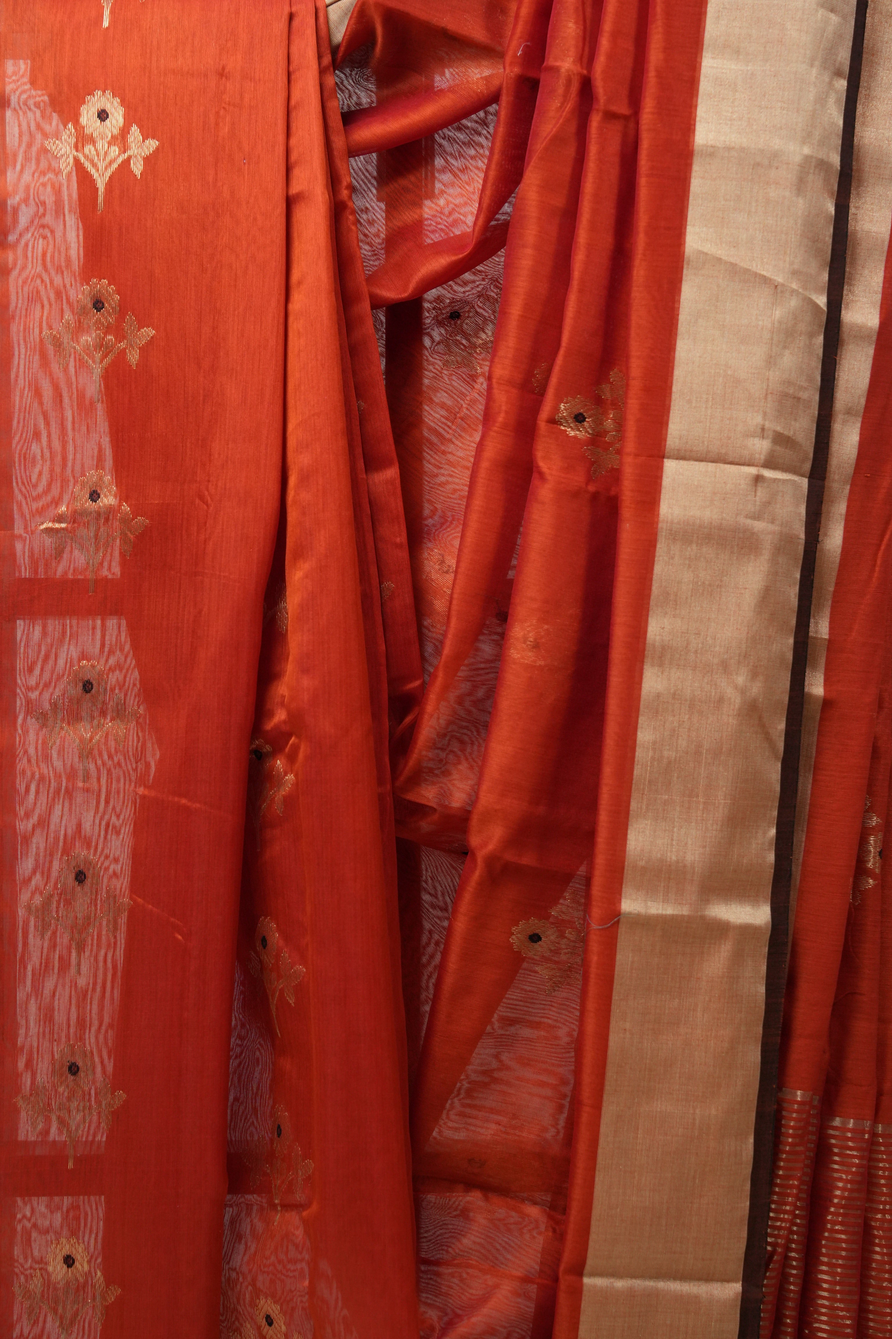 Orange Chanderi Cotton Silk Saree - SROCSS389