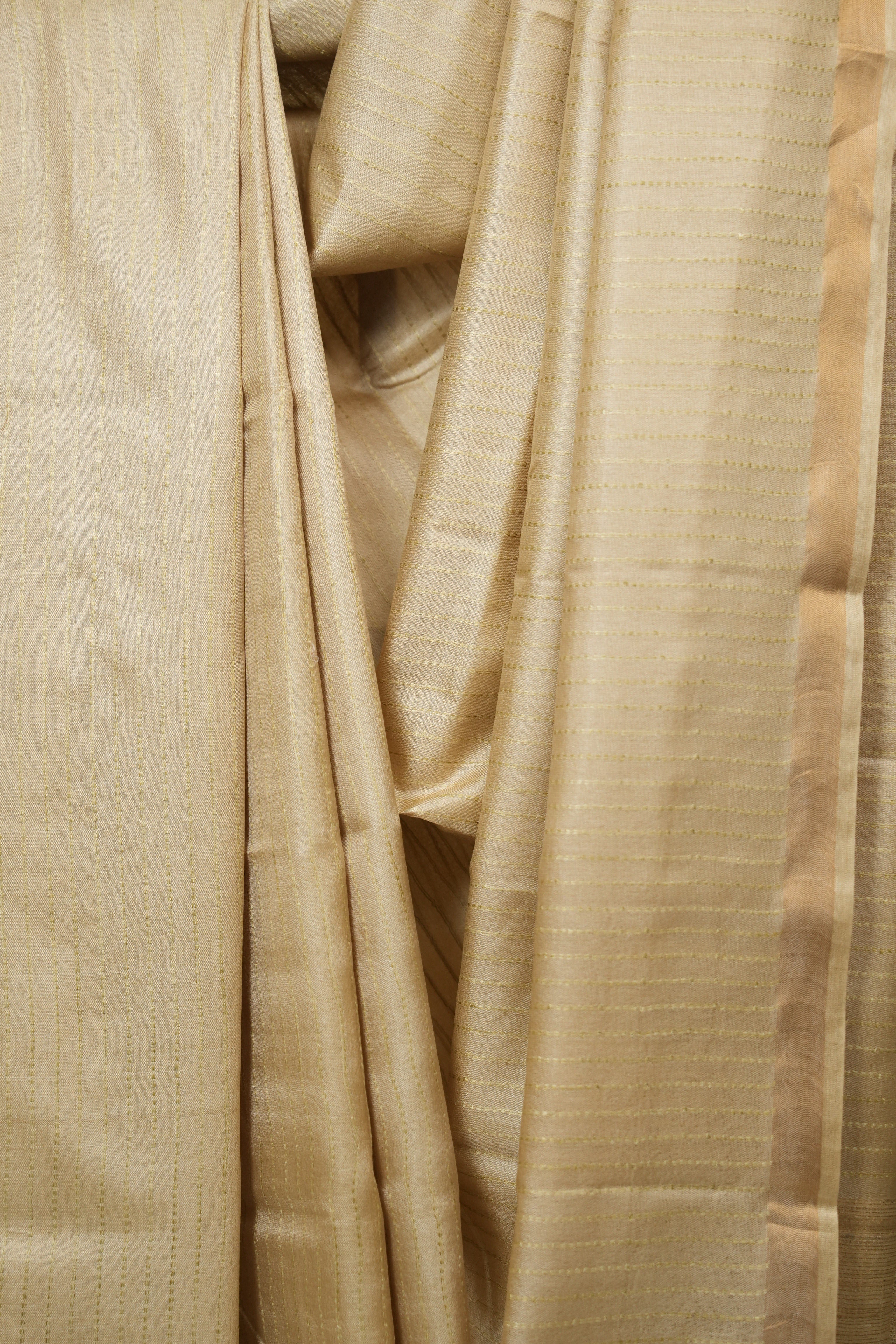 Cream Tussar Silk Saree - SRCTSS1875