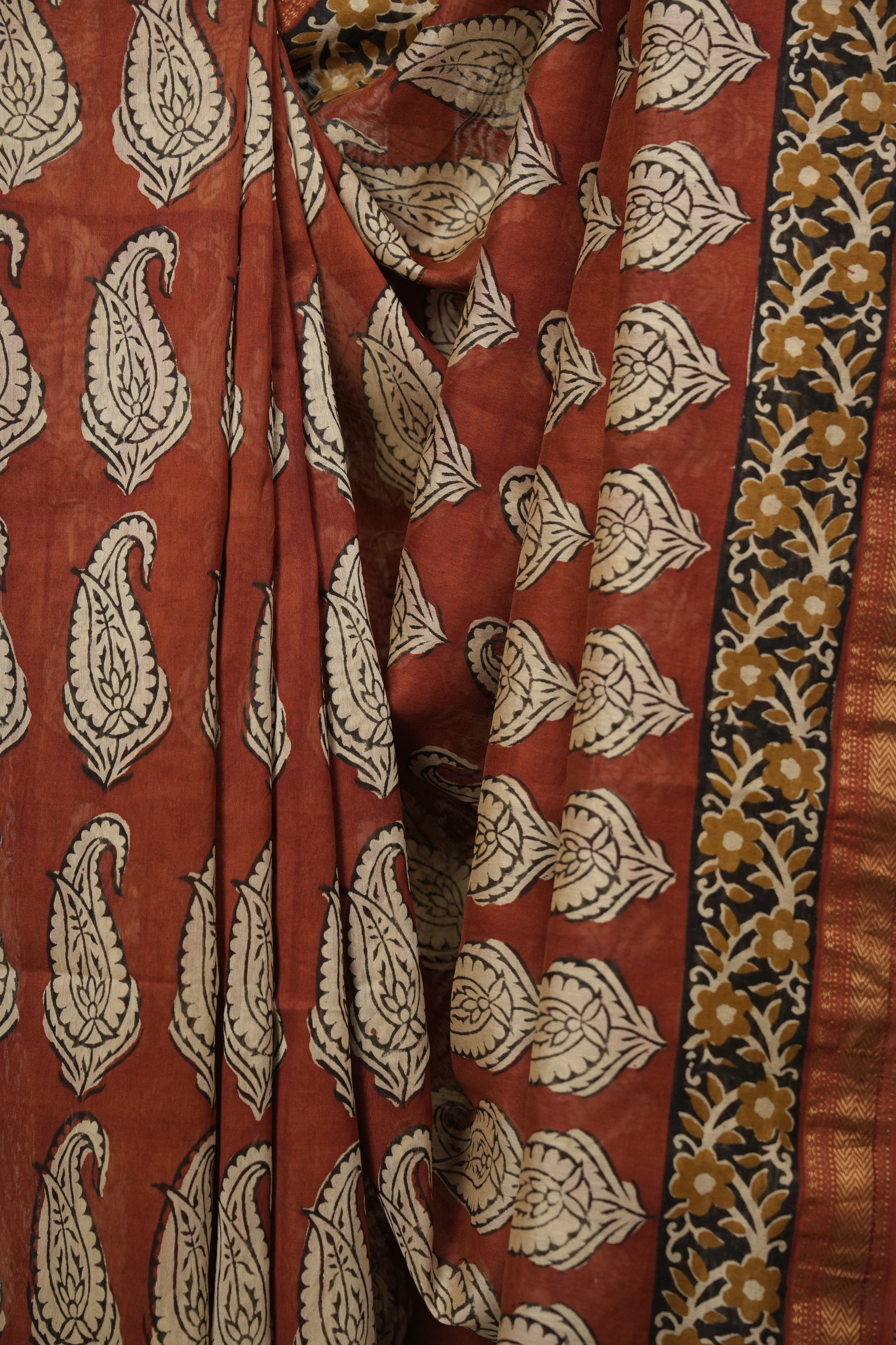 Rust HBP Cotton Silk Saree With Chanderi Border - SRRCSS1806