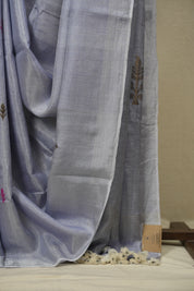 Powder Blue Tissue Linen Jamdani Saree - SRPBTLJS194
