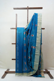 Peacock Blue Chanderi Cotton Silk Saree - SRPBCSS382