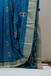 Peacock Blue Chanderi Cotton Silk Saree - SRPBCSS382