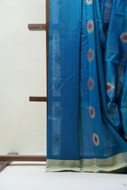 Peacock Blue Chanderi Cotton Silk Saree - SRPBCSS382