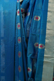 Peacock Blue Chanderi Cotton Silk Saree - SRPBCSS382