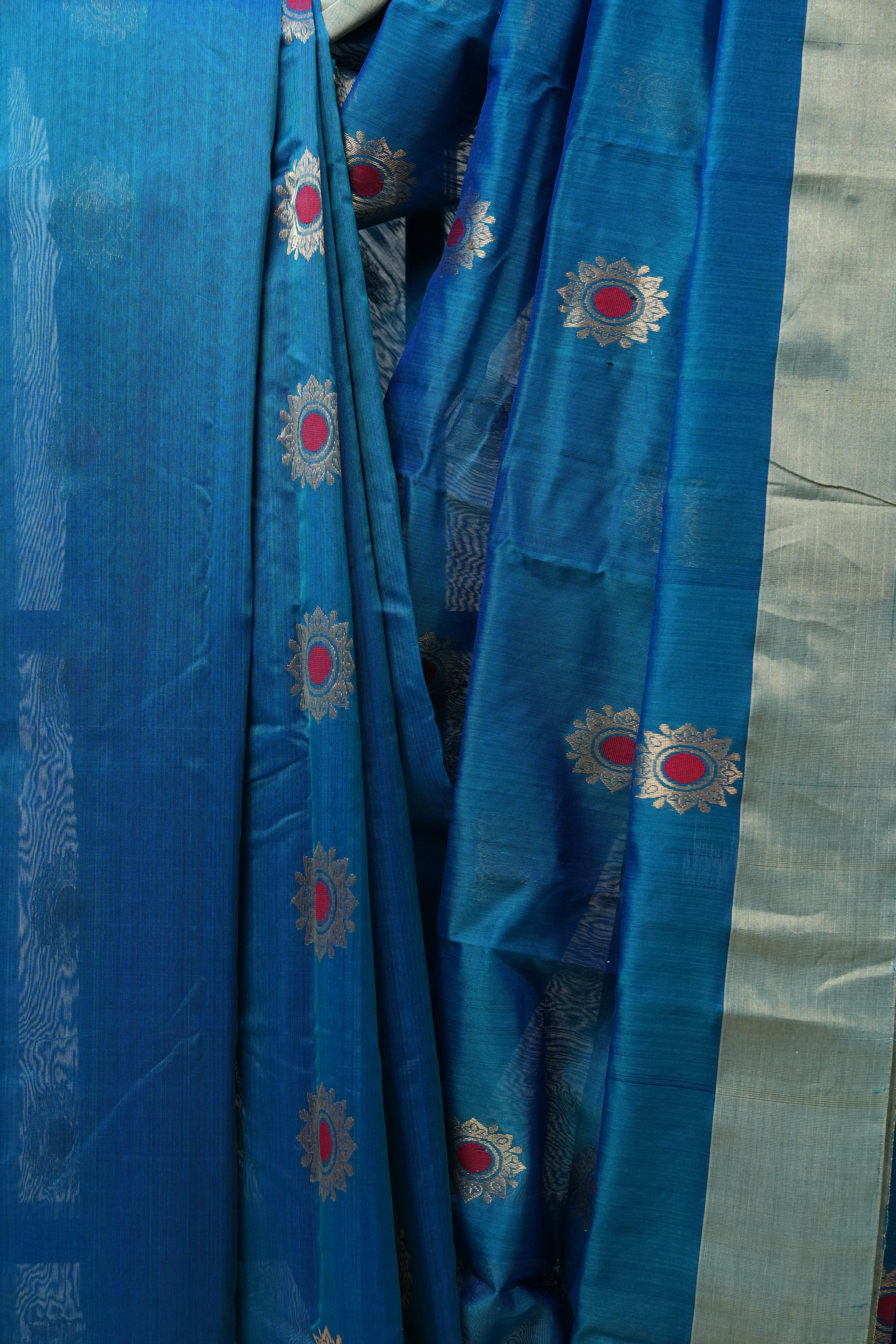 Peacock Blue Chanderi Cotton Silk Saree - SRPBCSS382